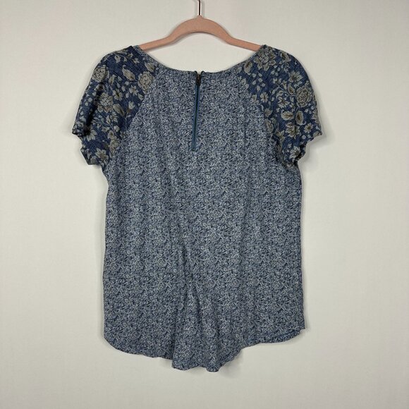 2/$30 Lucky Brand Mixed Floral Print Short Sleeve Peasant Top Blue Medium #BAG2 - Picture 4 of 7